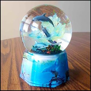 Dolphin Snow Globe Animated Ocean Scene Musical Snow Globe